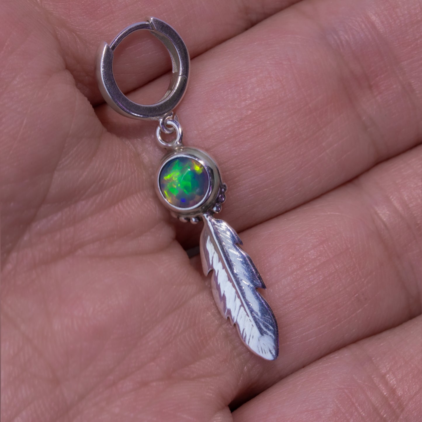 Opal Feather Earring