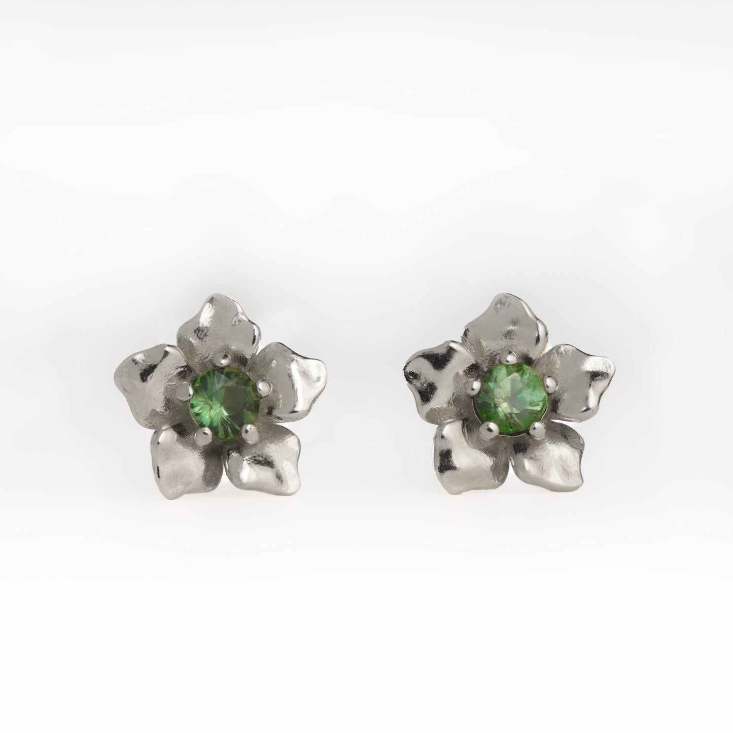 Green Sapphire Flower Earrings