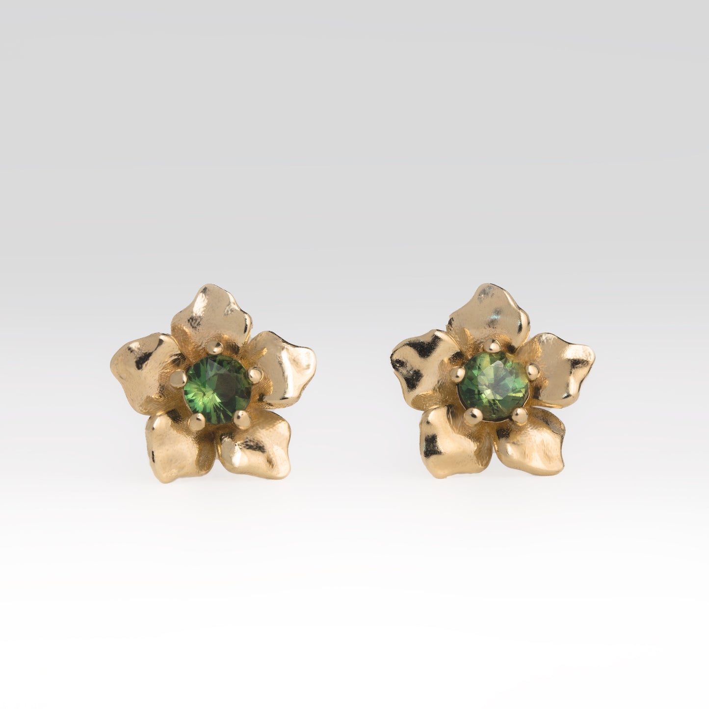 Green Sapphire Flower Earrings