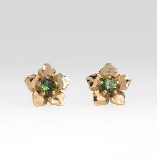 Green Sapphire Flower Earrings