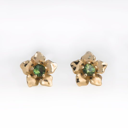 Green Sapphire Flower Earrings